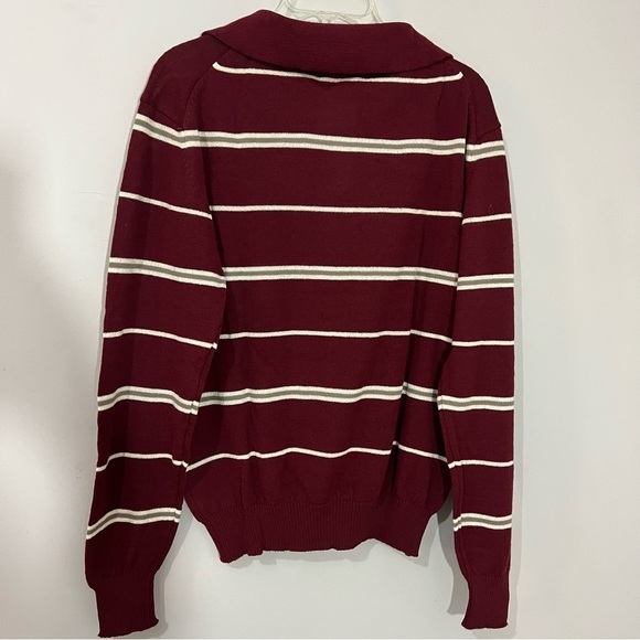 NWT Vintage deadstock burgundy striped collared acrylic sweater retro throwback - Picture 13 of 15